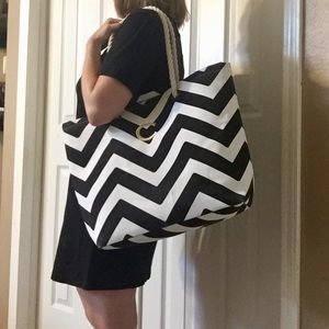 B&W Chevron Beach Tote w/ “C” Monogram